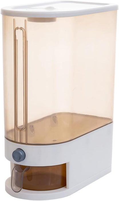 22 Lbs Rice Dispenser, Brown | Large Grain Container Storage, With Lid, Measuring Cylinder, Moisture Proof, For Kitchen Soybean Corn