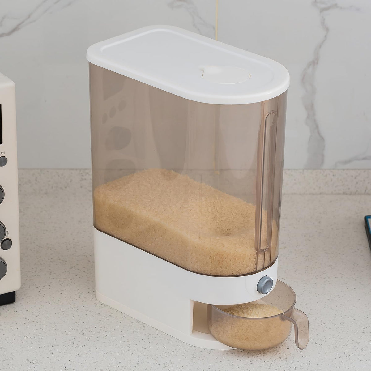 22 Lbs Rice Dispenser, Brown | Large Grain Container Storage, With Lid, Measuring Cylinder, Moisture Proof, For Kitchen Soybean Corn