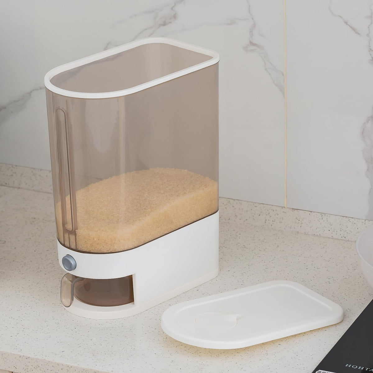22 Lbs Rice Dispenser, Brown | Large Grain Container Storage, With Lid, Measuring Cylinder, Moisture Proof, For Kitchen Soybean Corn
