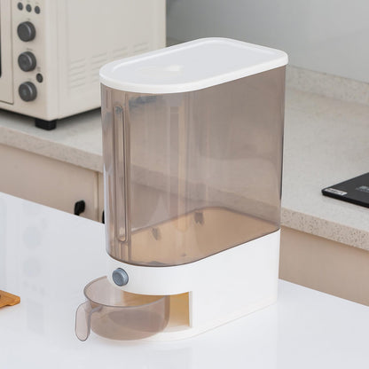 22 Lbs Rice Dispenser, Brown | Large Grain Container Storage, With Lid, Measuring Cylinder, Moisture Proof, For Kitchen Soybean Corn