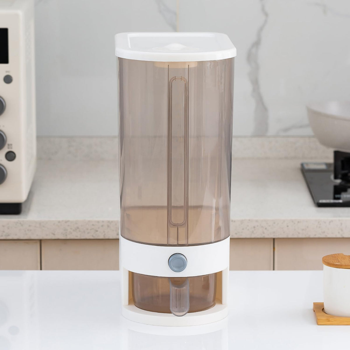 22 Lbs Rice Dispenser, Brown | Large Grain Container Storage, With Lid, Measuring Cylinder, Moisture Proof, For Kitchen Soybean Corn