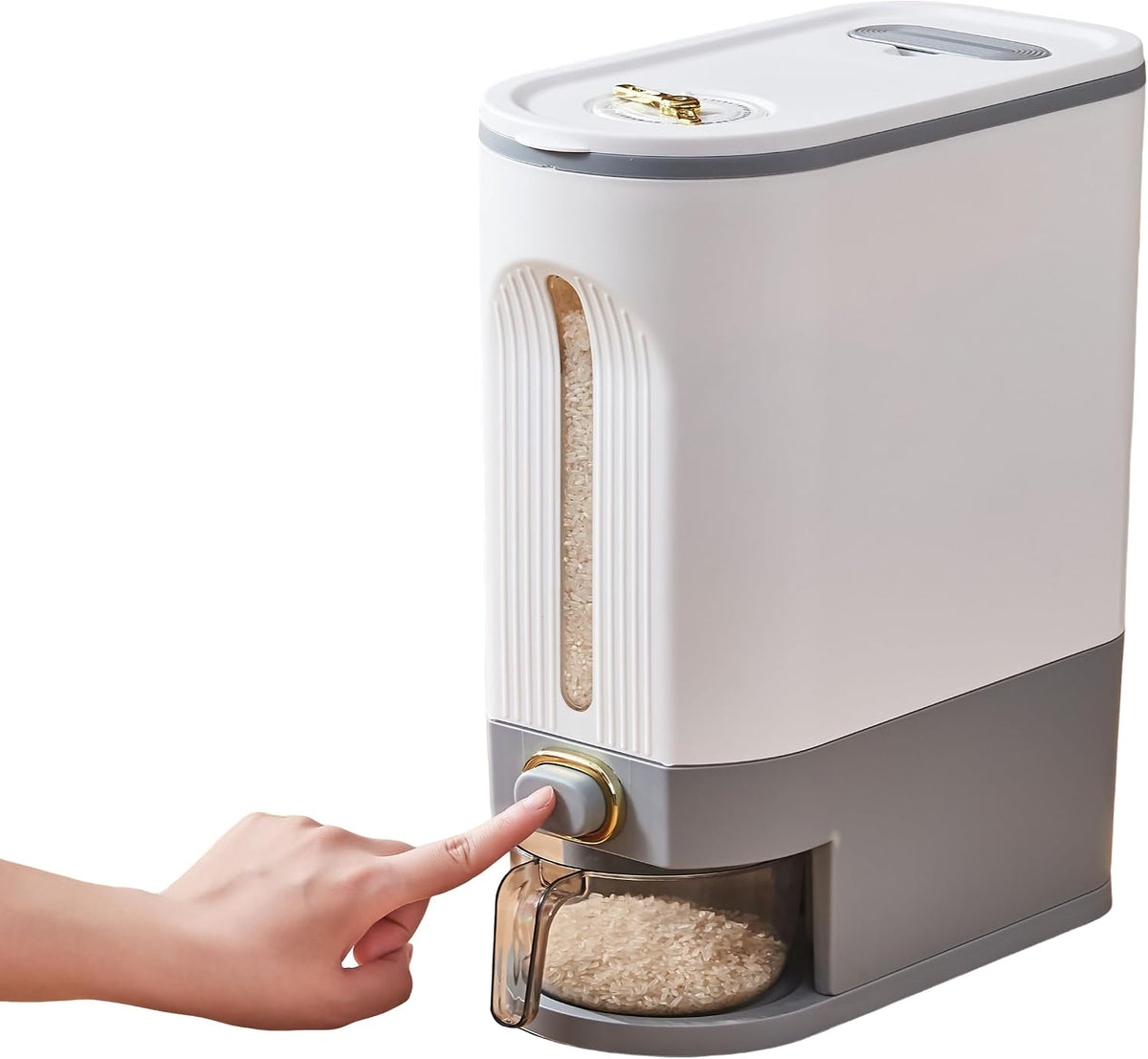 22 Lbs Rice Dispenser, Brown | Large Grain Container Storage, With Lid, Measuring Cylinder, Moisture Proof, For Kitchen Soybean Corn