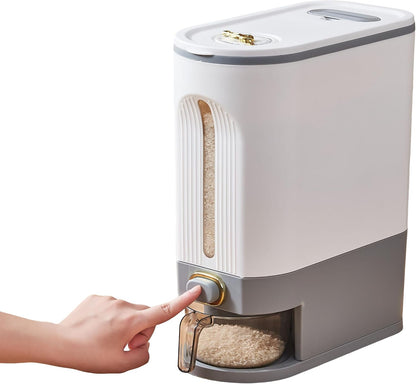 22 Lbs Rice Dispenser, Brown | Large Grain Container Storage, With Lid, Measuring Cylinder, Moisture Proof, For Kitchen Soybean Corn