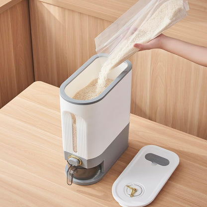 22 Lbs Rice Dispenser, Brown | Large Grain Container Storage, With Lid, Measuring Cylinder, Moisture Proof, For Kitchen Soybean Corn