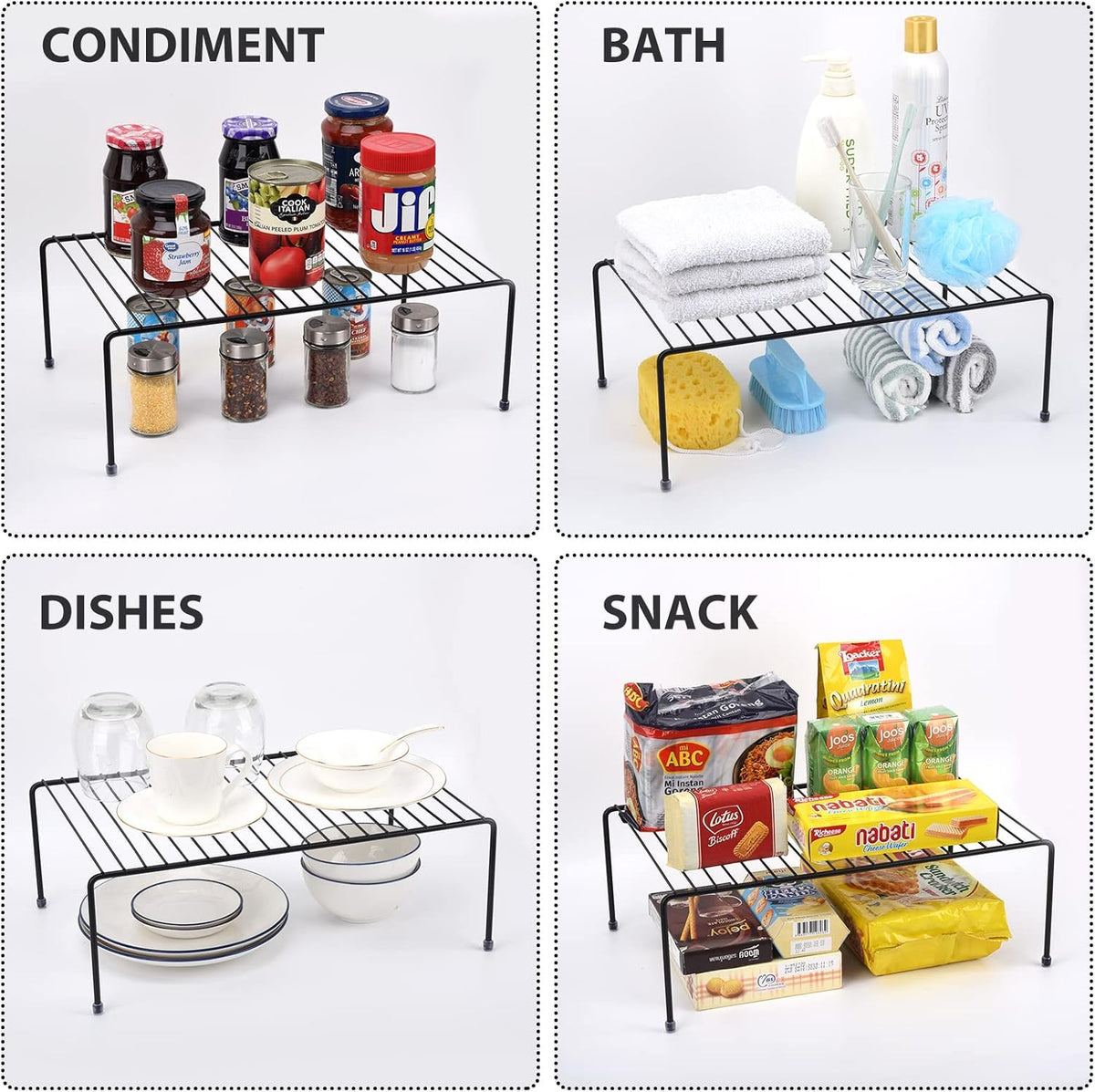 Set of 2 Large (16.1 x 10.2 Inch) Cabinet Storage Shelf Rack, Shelves，Kitchen Counter and Cabinet Shelf, Storage Rack Organizer for Bathroom Cupboard (White)