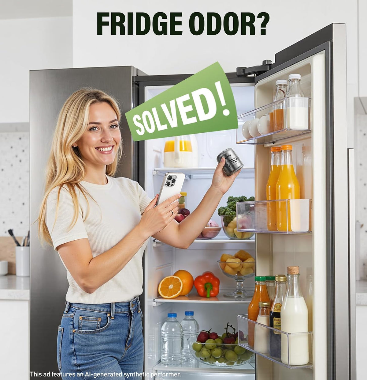 Fridge Deodorizer, Lasts Up to 10 Years, Stainless Steel, Gray