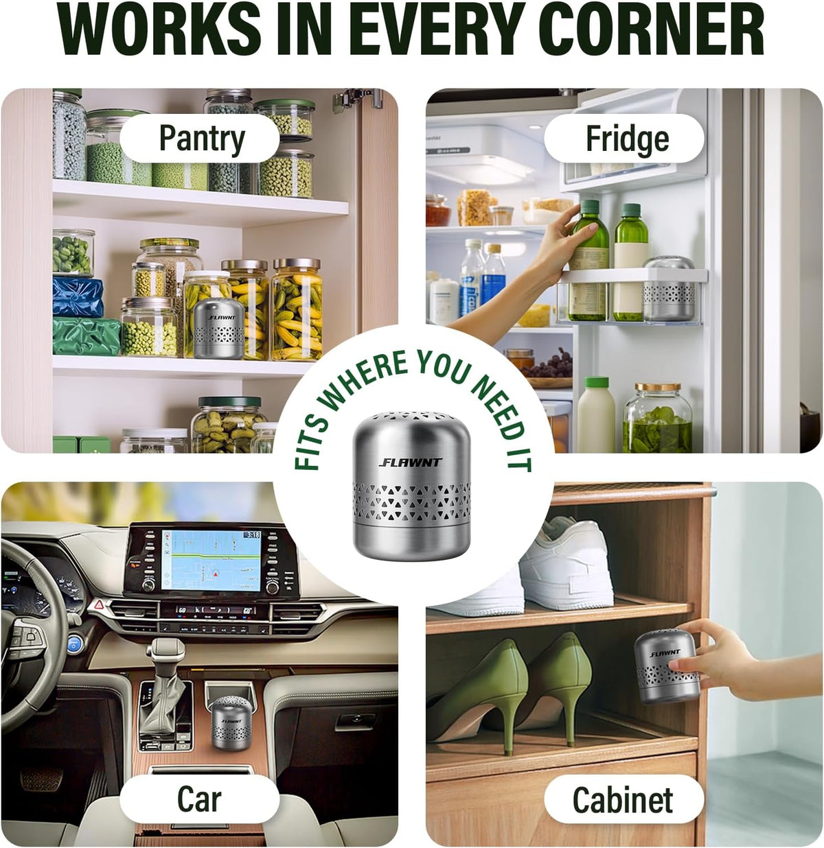 Fridge Deodorizer, Lasts Up to 10 Years, Stainless Steel, Gray
