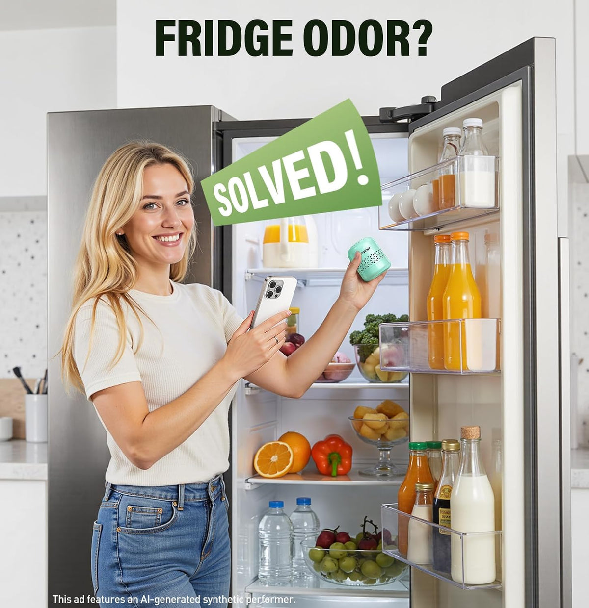 Fridge Deodorizer, Lasts Up to 10 Years, Stainless Steel, Gray