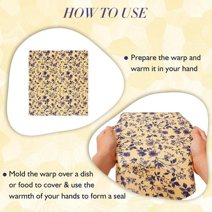 2L & 1XL Reusable Beeswax Wraps for Food, Reusable Beeswax Food Wraps for Bread, Cheese, Fruits, Zero Waste, Plastic-Free Storage, Natural Cotton with Plaid, Floral & Bee Patterns