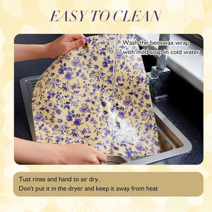2L & 1XL Reusable Beeswax Wraps for Food, Reusable Beeswax Food Wraps for Bread, Cheese, Fruits, Zero Waste, Plastic-Free Storage, Natural Cotton with Plaid, Floral & Bee Patterns