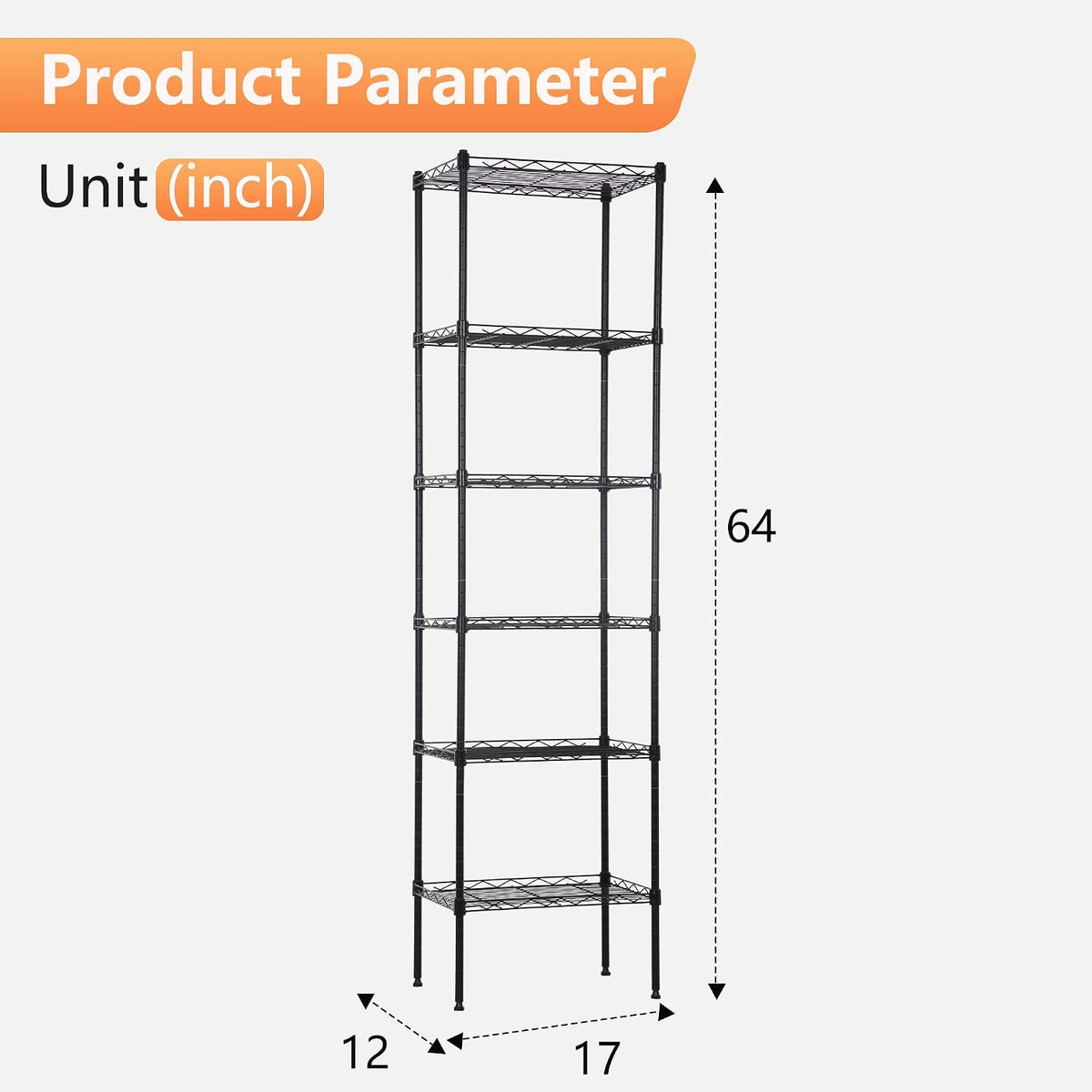 5-Tier Wire Shelf | 36" x 14" x 72" | Chrome