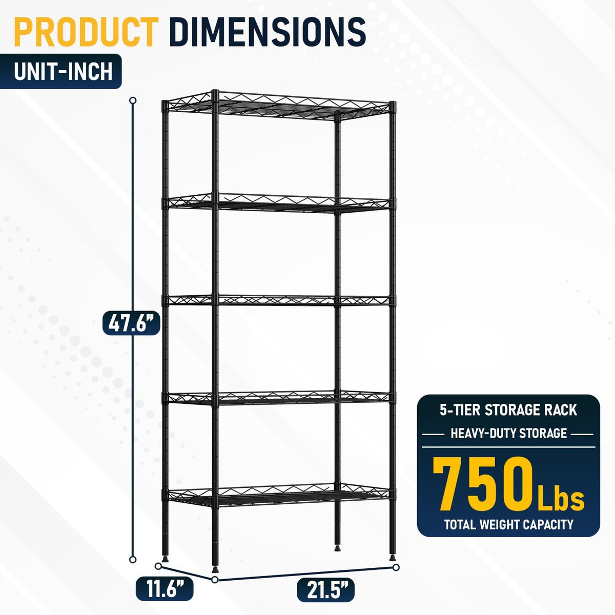 5-Tier Wire Shelf | 36" x 14" x 72" | Chrome