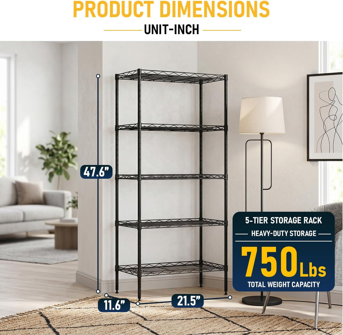 5-Tier Wire Shelf | 36" x 14" x 72" | Chrome