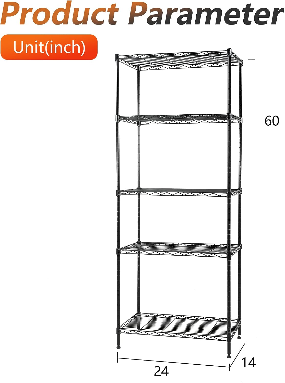 5-Tier Wire Shelf | 36" x 14" x 72" | Chrome