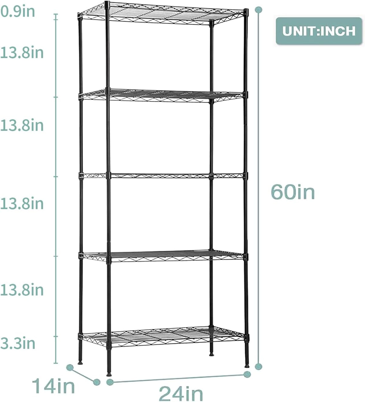 5-Tier Wire Shelf | 36" x 14" x 72" | Chrome