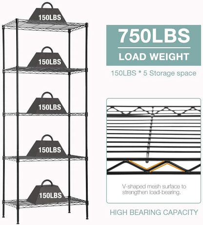 5-Tier Wire Shelf | 36" x 14" x 72" | Chrome