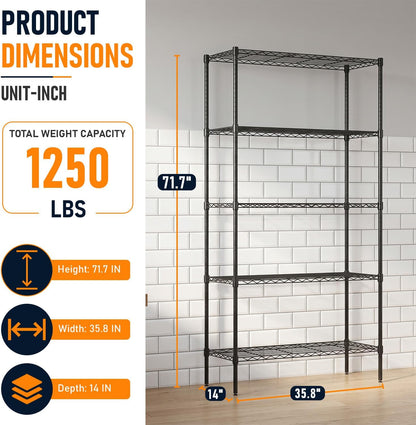 5-Tier Wire Shelf | 36" x 14" x 72" | Chrome