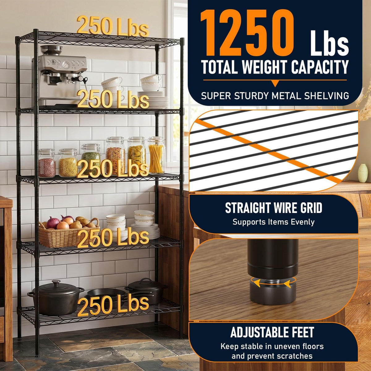 5-Tier Wire Shelf | 36" x 14" x 72" | Chrome