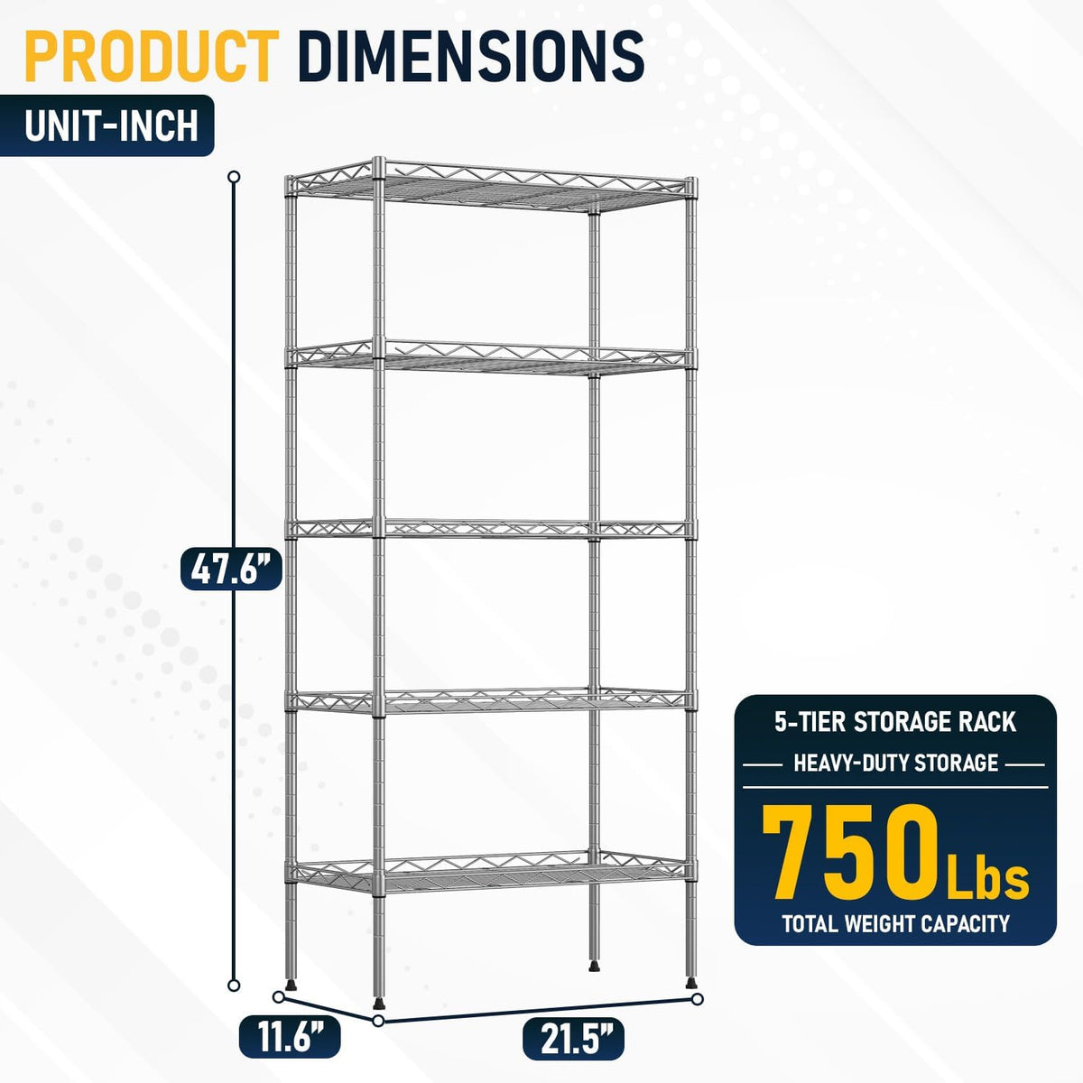 5-Tier Wire Shelf | 36" x 14" x 72" | Chrome