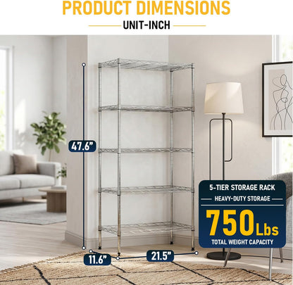 5-Tier Wire Shelf | 36" x 14" x 72" | Chrome