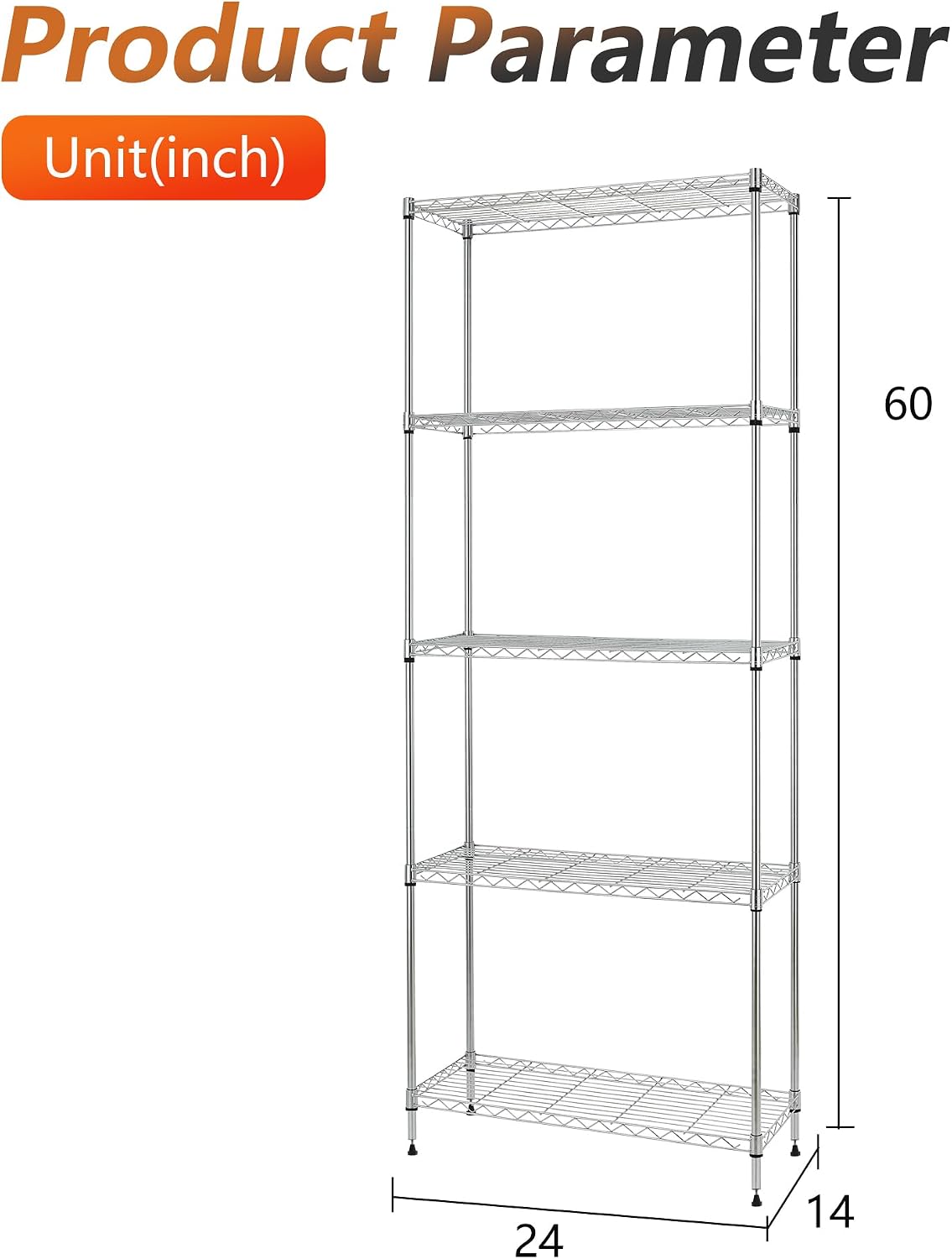 5-Tier Wire Shelf | 36" x 14" x 72" | Chrome