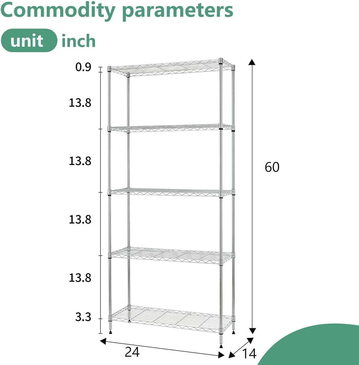 5-Tier Wire Shelf | 36" x 14" x 72" | Chrome