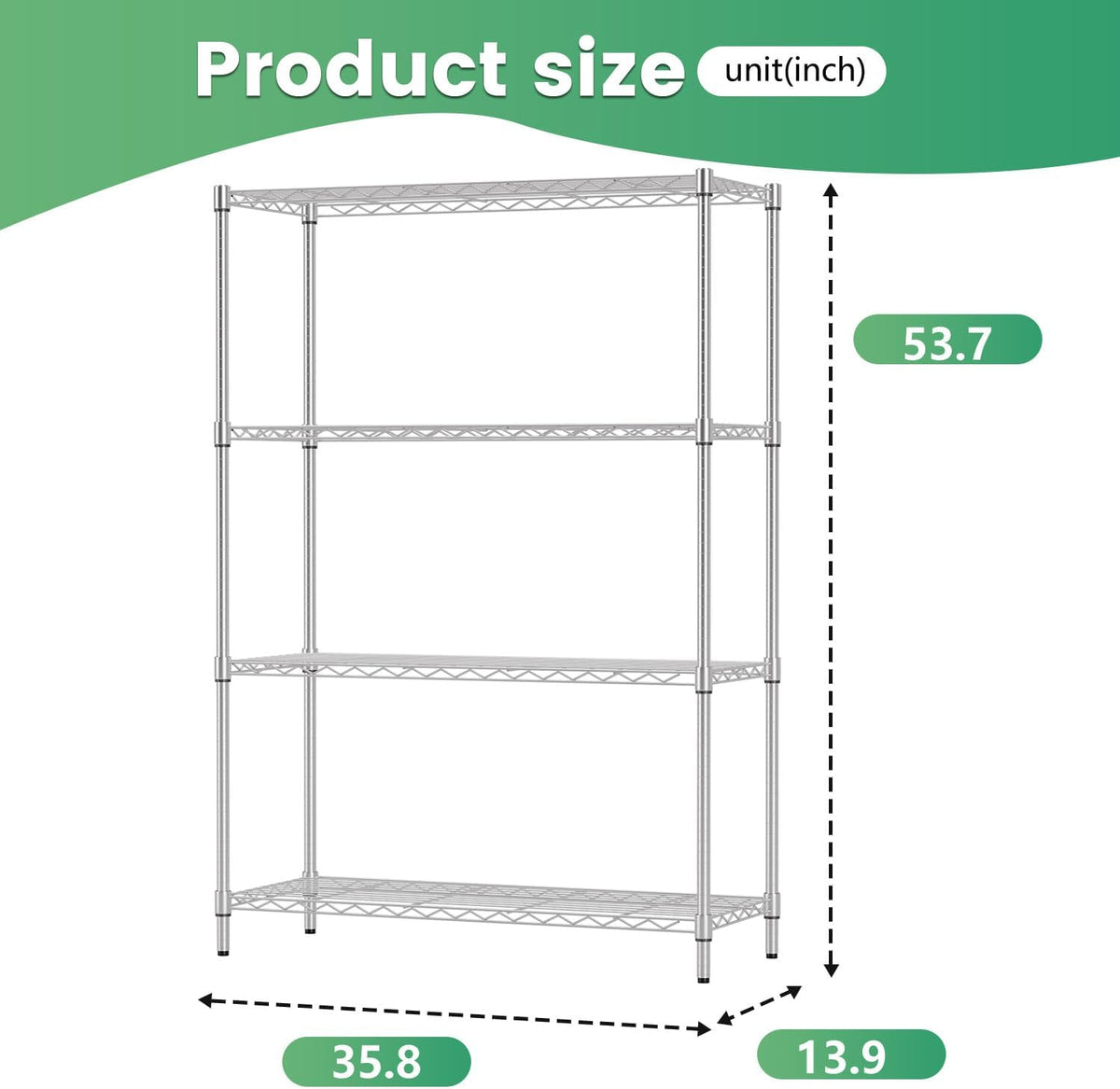 5-Tier Wire Shelf | 36" x 14" x 72" | Chrome