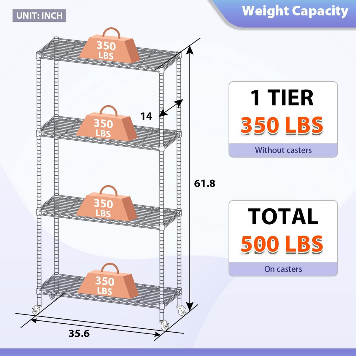 5-Tier Wire Shelf | 36" x 14" x 72" | Chrome