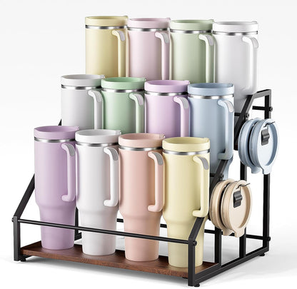 Water Bottle Organizer for Stanley, 3-Tier 8 Bottles Rack with Storage Basket for Cup Accessories, Large Tumbler Holder Stand, Water Bottle Holder Wine Rack