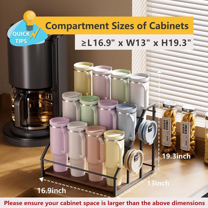 Water Bottle Organizer for Stanley, 3-Tier 8 Bottles Rack with Storage Basket for Cup Accessories, Large Tumbler Holder Stand, Water Bottle Holder Wine Rack