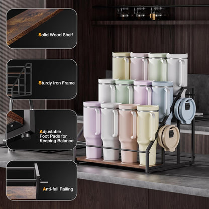 Water Bottle Organizer for Stanley, 3-Tier 8 Bottles Rack with Storage Basket for Cup Accessories, Large Tumbler Holder Stand, Water Bottle Holder Wine Rack