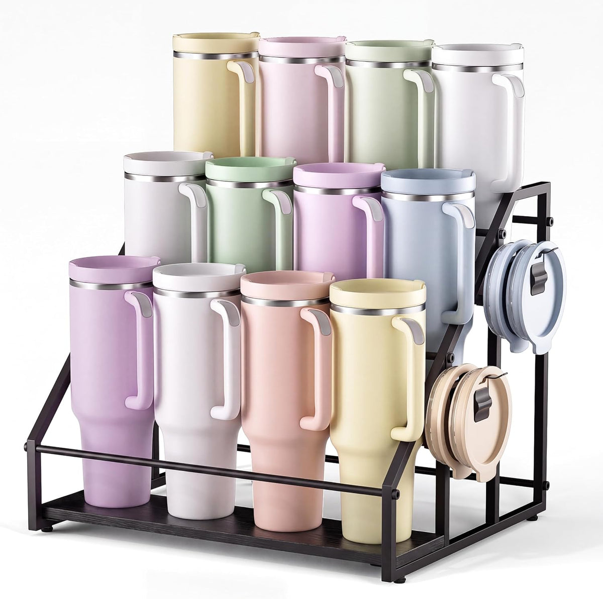 Water Bottle Organizer for Stanley, 3-Tier 8 Bottles Rack with Storage Basket for Cup Accessories, Large Tumbler Holder Stand, Water Bottle Holder Wine Rack