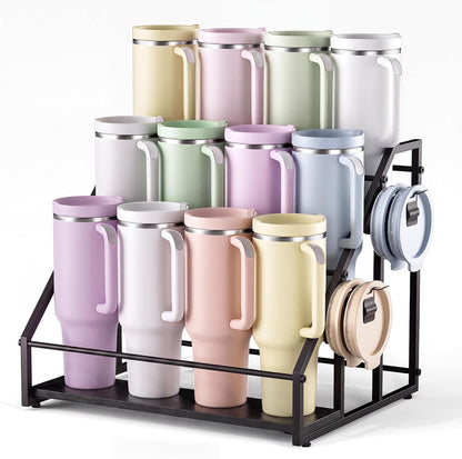 Water Bottle Organizer for Stanley, 3-Tier 8 Bottles Rack with Storage Basket for Cup Accessories, Large Tumbler Holder Stand, Water Bottle Holder Wine Rack