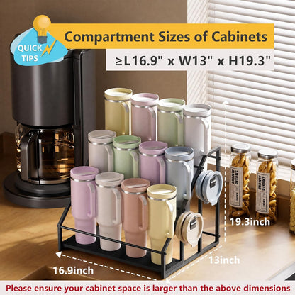 Water Bottle Organizer for Stanley, 3-Tier 8 Bottles Rack with Storage Basket for Cup Accessories, Large Tumbler Holder Stand, Water Bottle Holder Wine Rack