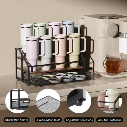 Water Bottle Organizer for Stanley, 3-Tier 8 Bottles Rack with Storage Basket for Cup Accessories, Large Tumbler Holder Stand, Water Bottle Holder Wine Rack