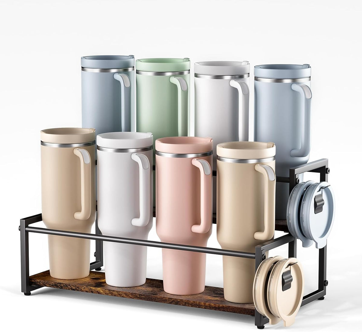 Water Bottle Organizer for Stanley, 3-Tier 8 Bottles Rack with Storage Basket for Cup Accessories, Large Tumbler Holder Stand, Water Bottle Holder Wine Rack