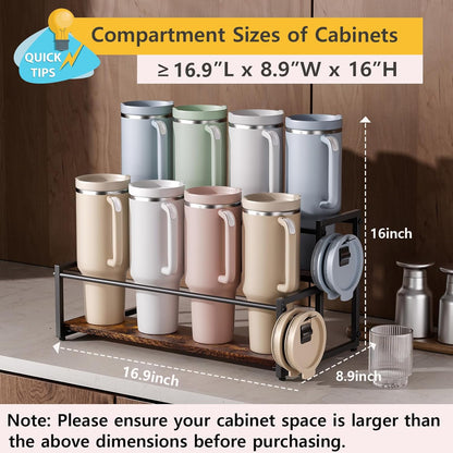 Water Bottle Organizer for Stanley, 3-Tier 8 Bottles Rack with Storage Basket for Cup Accessories, Large Tumbler Holder Stand, Water Bottle Holder Wine Rack