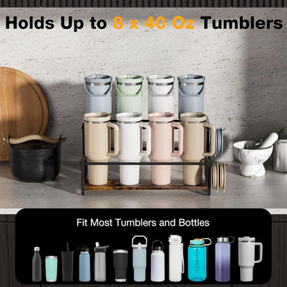 Water Bottle Organizer for Stanley, 3-Tier 8 Bottles Rack with Storage Basket for Cup Accessories, Large Tumbler Holder Stand, Water Bottle Holder Wine Rack