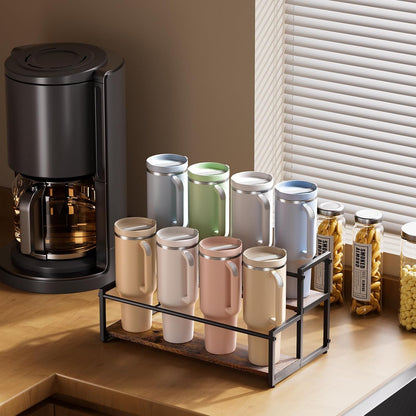 Water Bottle Organizer for Stanley, 3-Tier 8 Bottles Rack with Storage Basket for Cup Accessories, Large Tumbler Holder Stand, Water Bottle Holder Wine Rack
