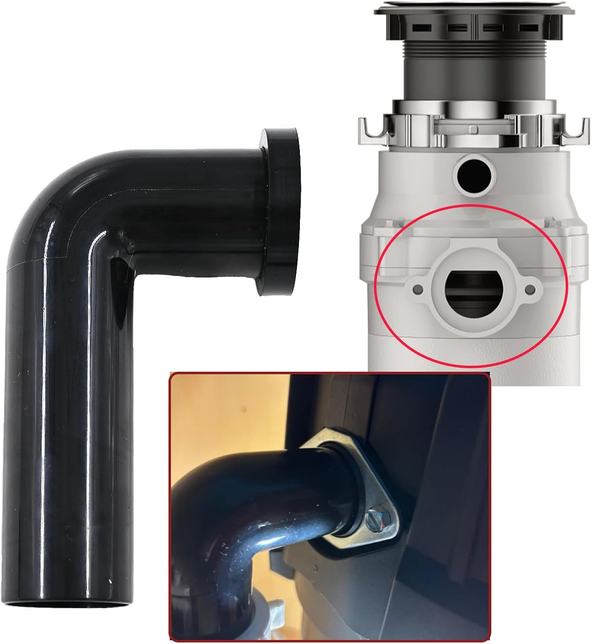 Garbage Disposal Drain Elbow Replacement Kit,Garbage Disposal Drain And Gasket Kit for Waste King,with 1.5" Elbow, Flange, Gasket, and Two Screws