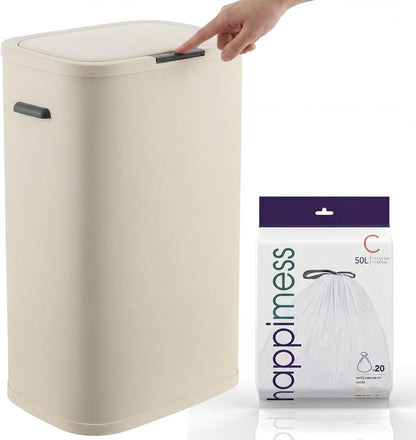 Tammi 14.5 Gal Slim Push Button Trash Can, Limestone Beige