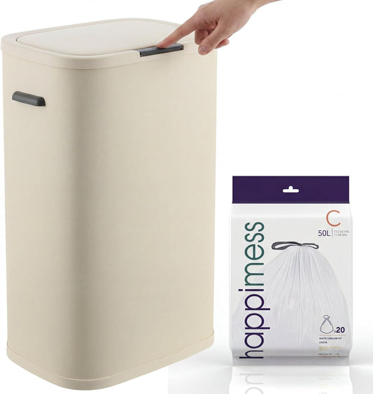 Tammi 14.5 Gal Slim Push Button Trash Can, Limestone Beige