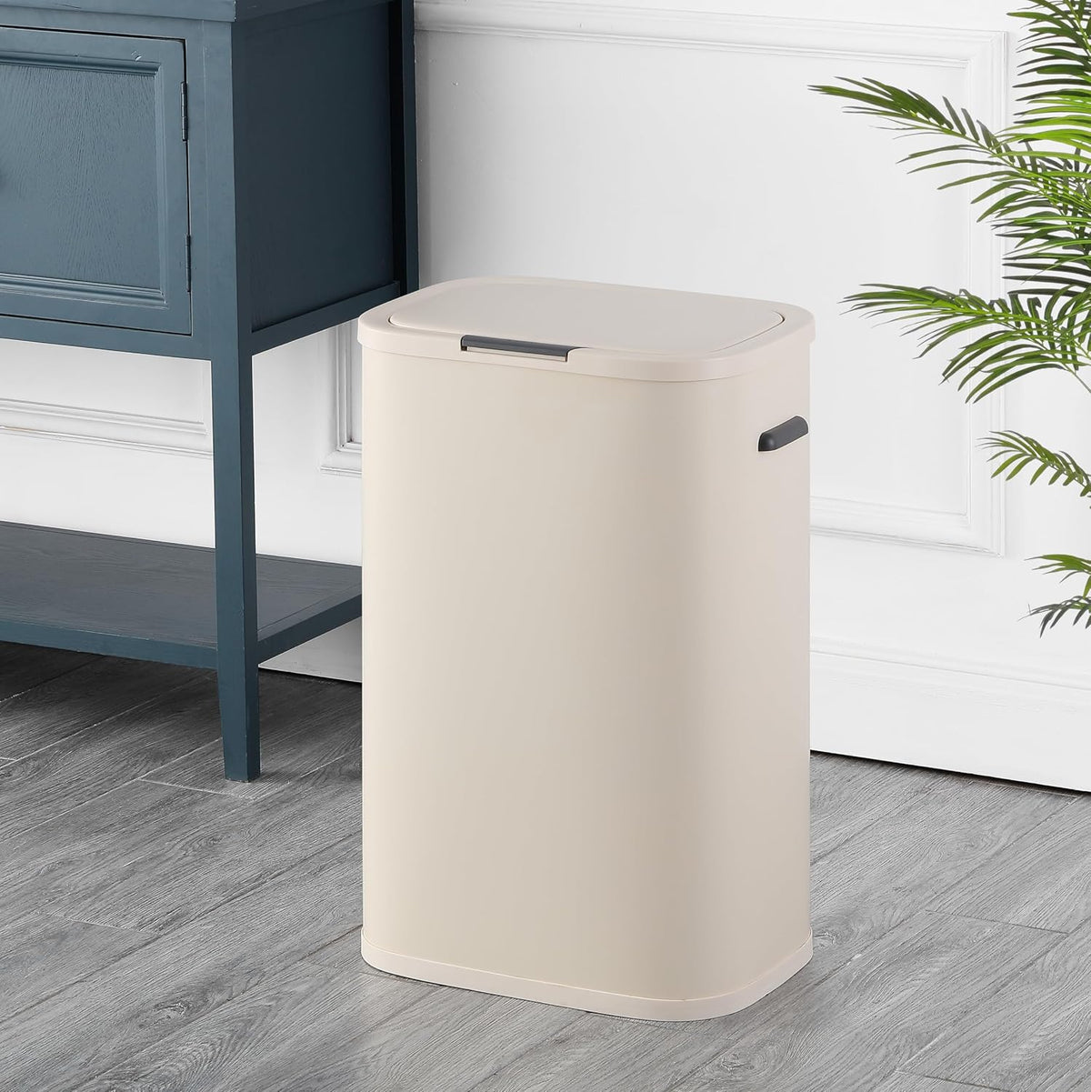 Tammi 14.5 Gal Slim Push Button Trash Can, Limestone Beige