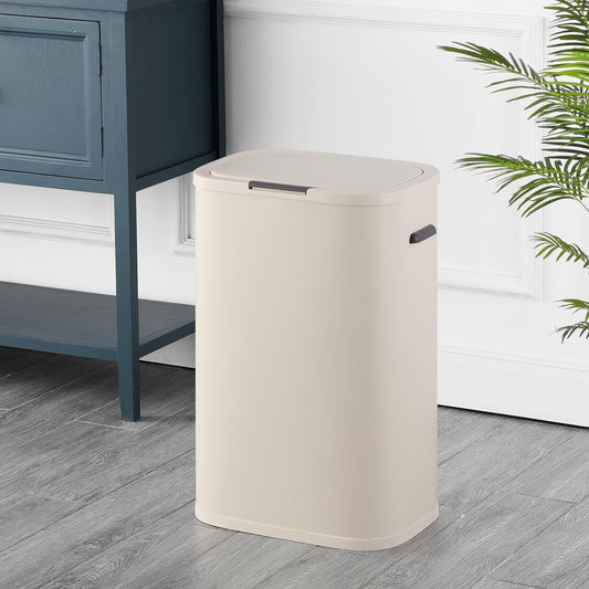 Tammi 14.5 Gal Slim Push Button Trash Can, Limestone Beige