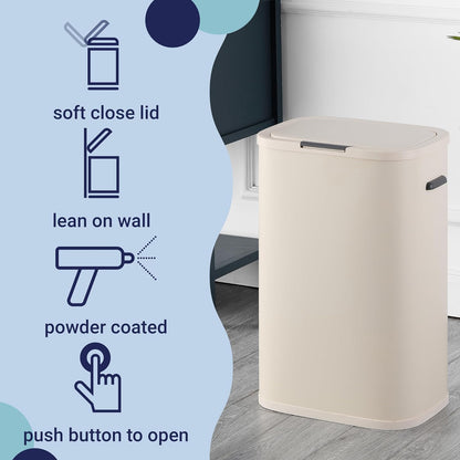 Tammi 14.5 Gal Slim Push Button Trash Can, Limestone Beige