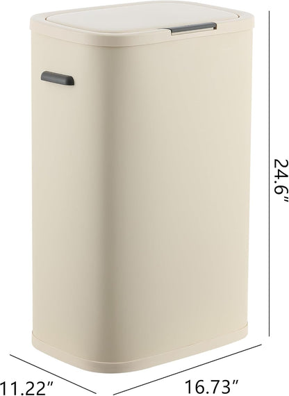 Tammi 14.5 Gal Slim Push Button Trash Can, Limestone Beige