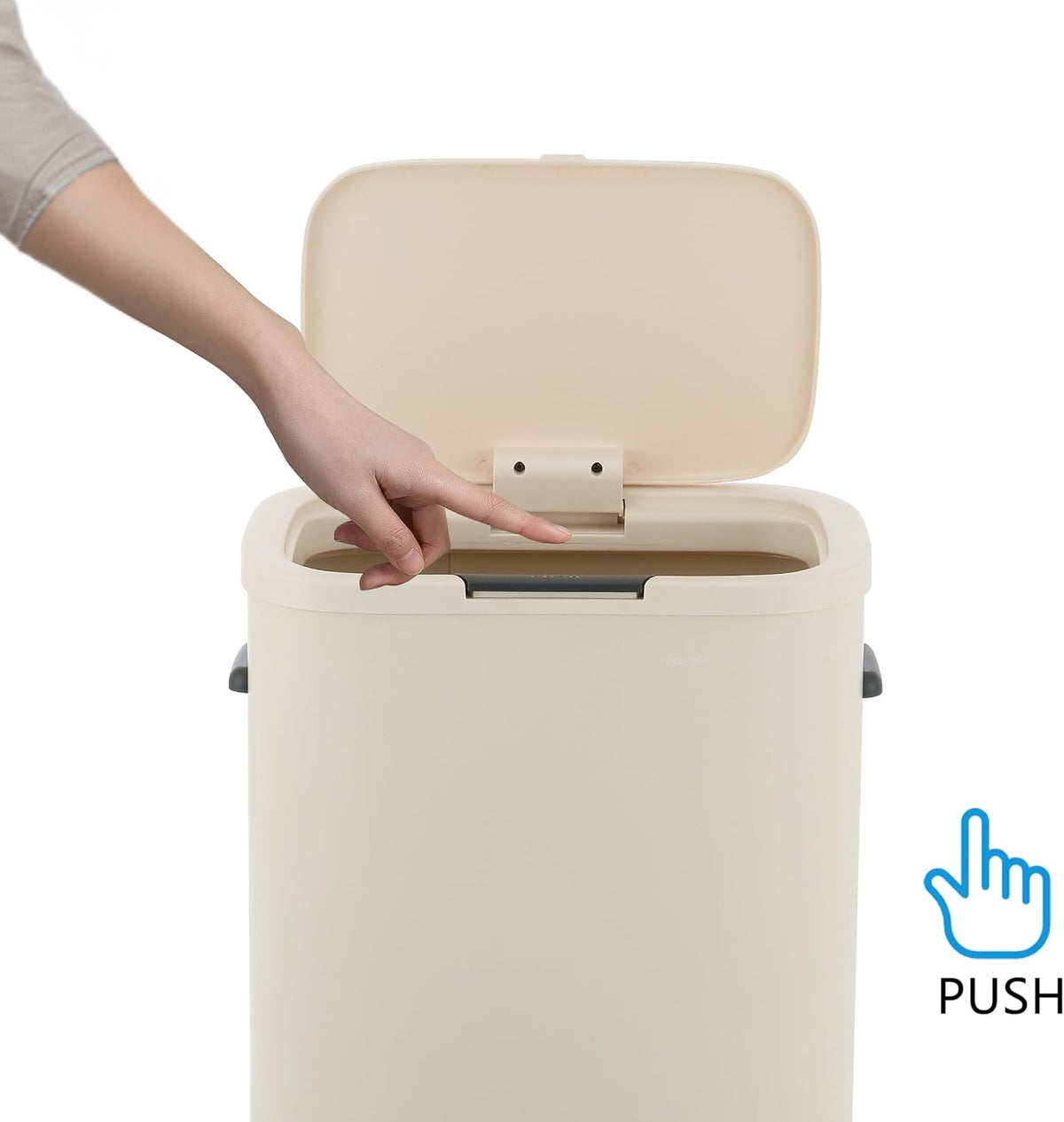 Tammi 14.5 Gal Slim Push Button Trash Can, Limestone Beige