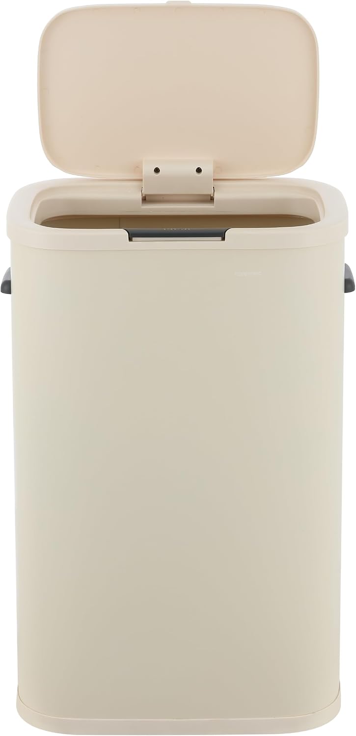 Tammi 14.5 Gal Slim Push Button Trash Can, Limestone Beige