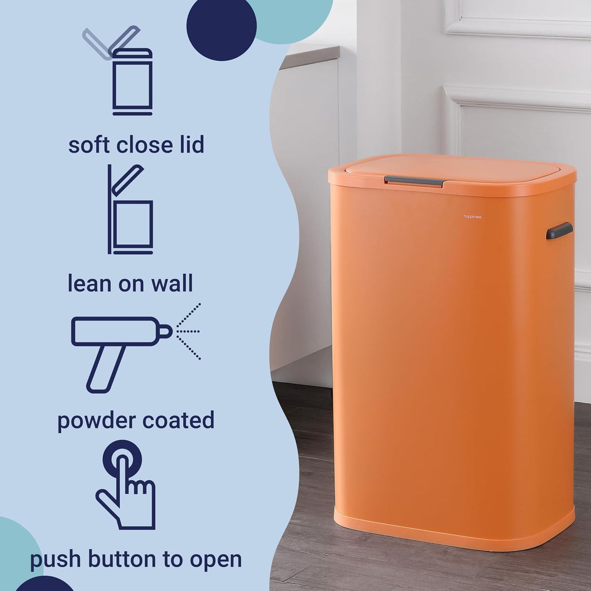 Tammi 14.5 Gal Slim Push Button Trash Can, Limestone Beige