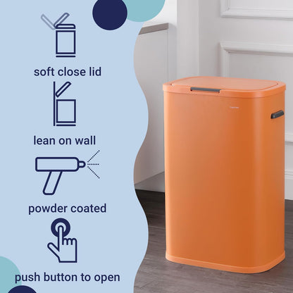 Tammi 14.5 Gal Slim Push Button Trash Can, Limestone Beige